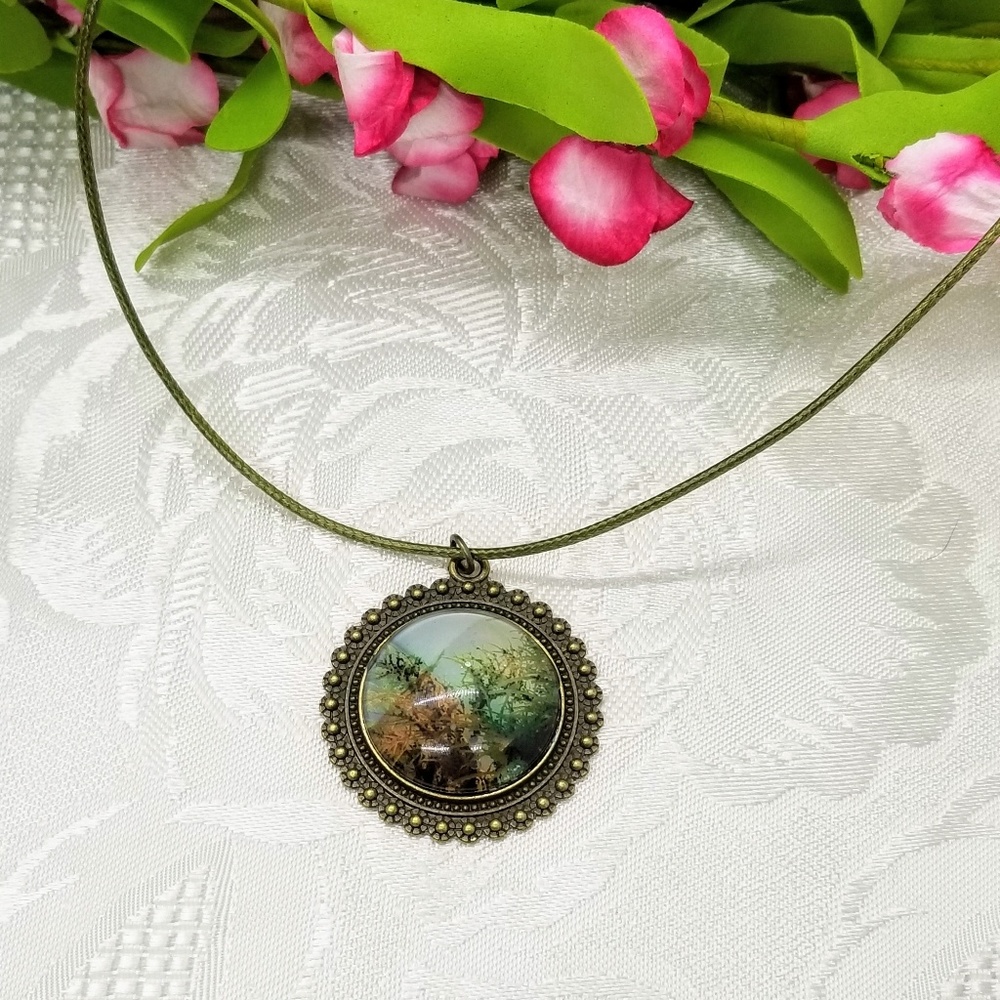 Blue & Bronze Two-Toned Cabochon Pendant